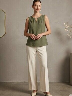 Sleeveless Olive Green Keyhole Neck Women’s Top Quiet Luxury Capsule Piece